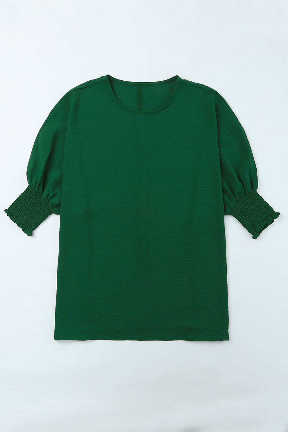 Apricot Solid Casual Smocked Cuffs Batwing Sleeve Blouse - Cowaa
