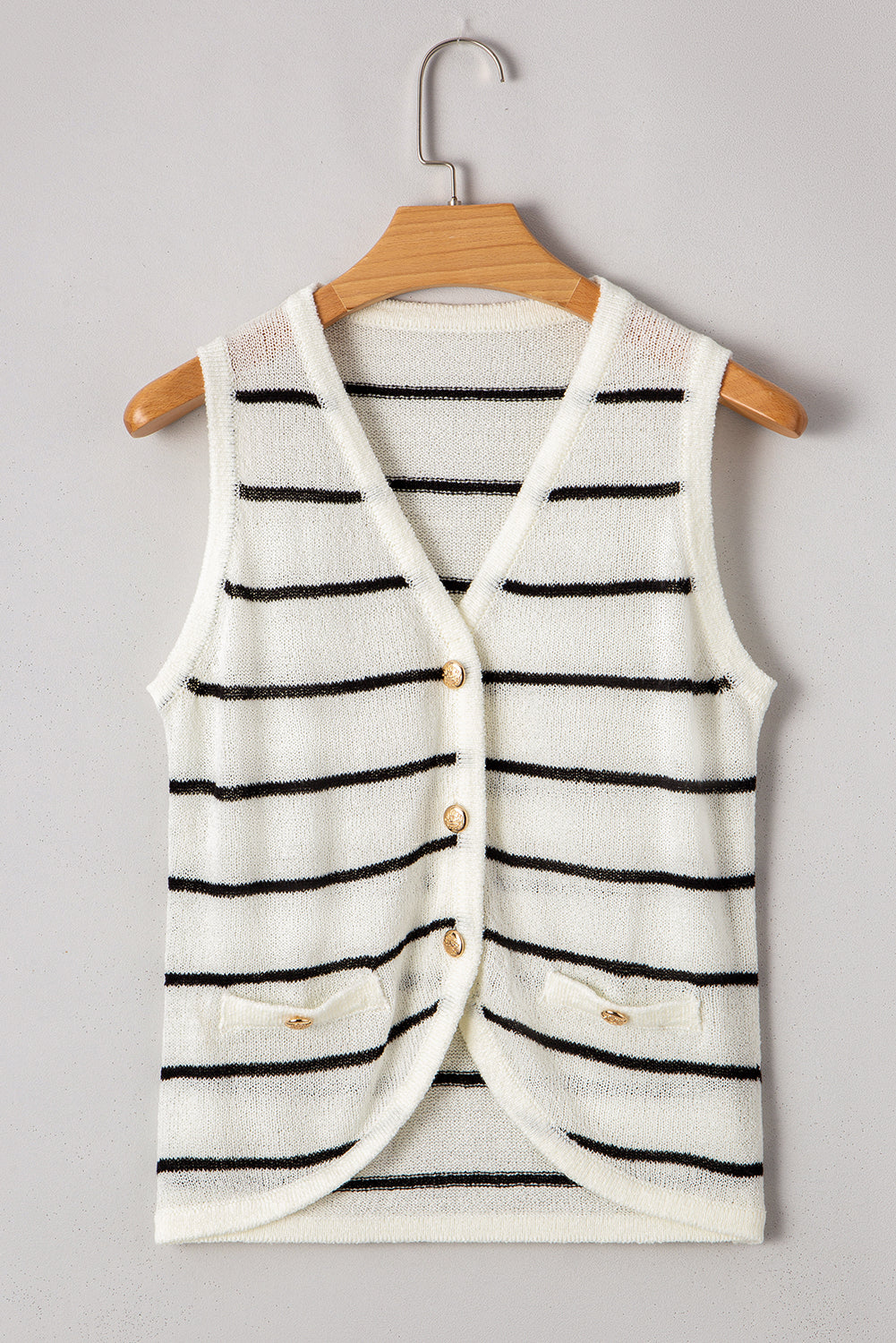 Black Stripe Buttoned V Neck Slim Fit Knit Vest