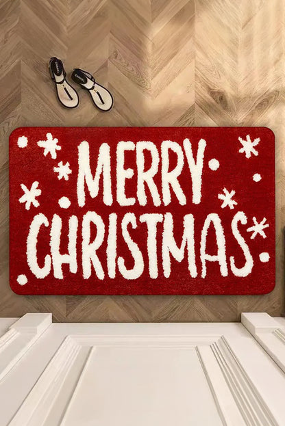 Fiery Red MERRY CHRISTMAS Plush Entrance Mat