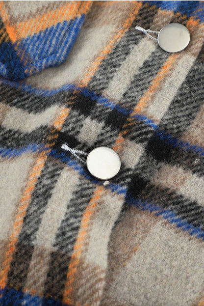 Plaid Button Front Pocket Shirt Shacket - Cowaa