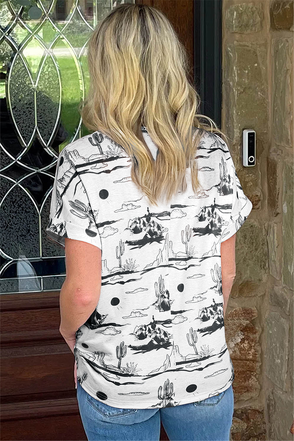 White Desert Sand Print Short Sleeve Knit Top