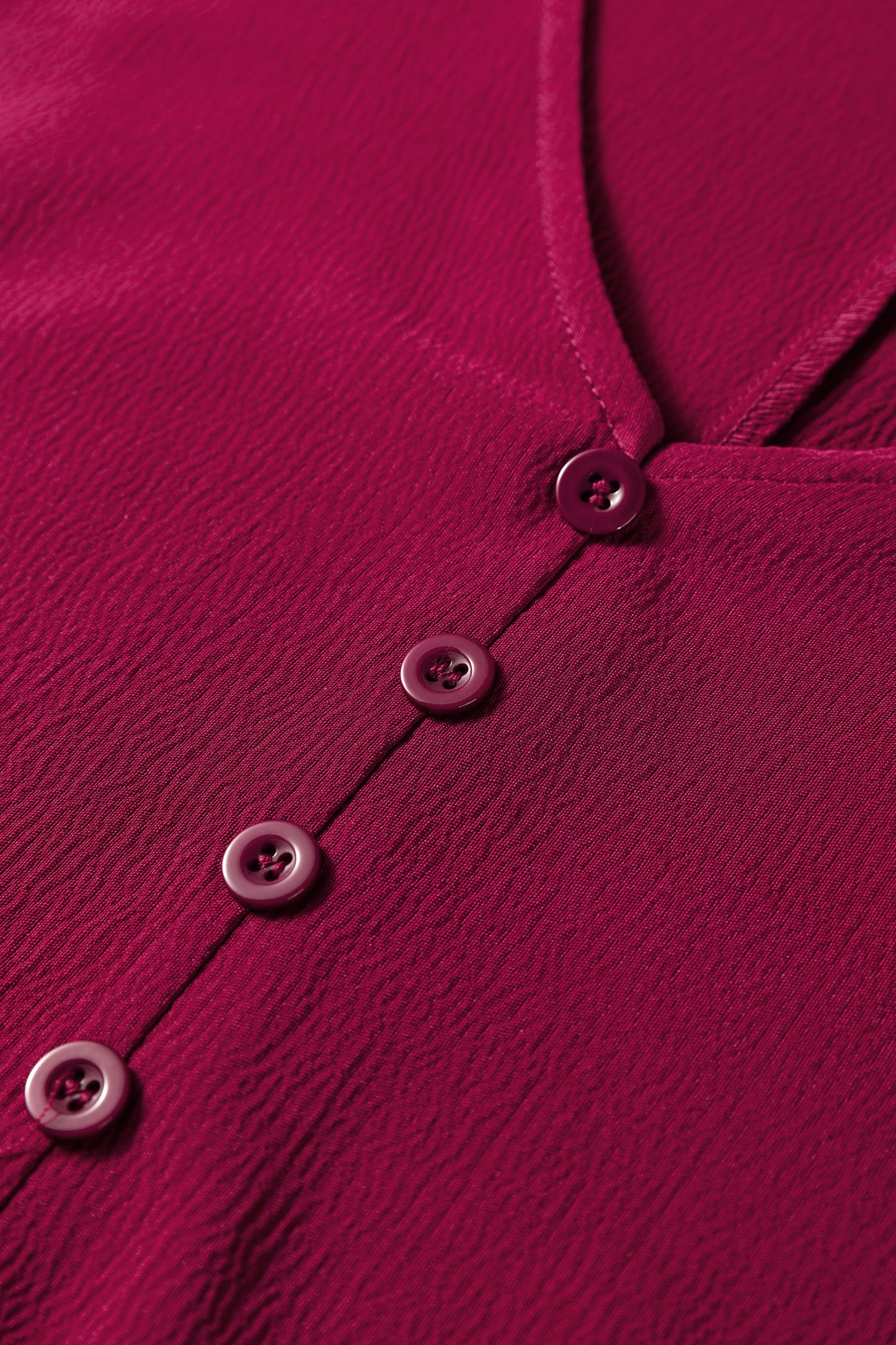 Burgundy Solid Long Sleeve Button V Neck Tiered Maxi Dress