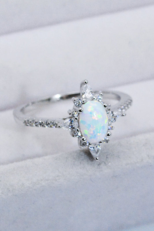 Platinum-Plated Opal and Zircon Ring - Cowaa