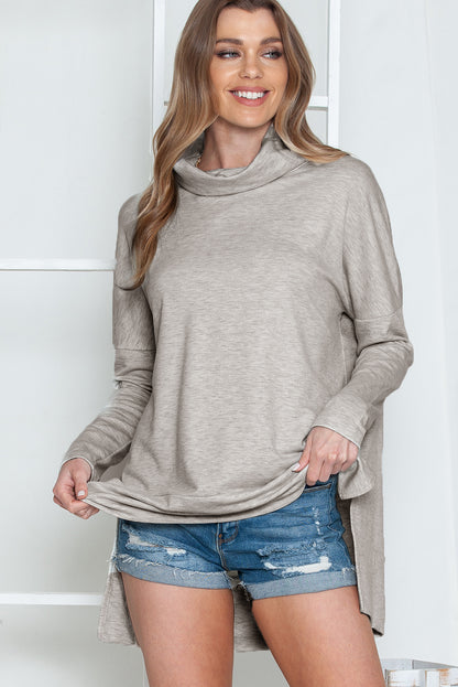 Cowl Neck Loose Fit Tunic Long Sleeve Top - Cowaa
