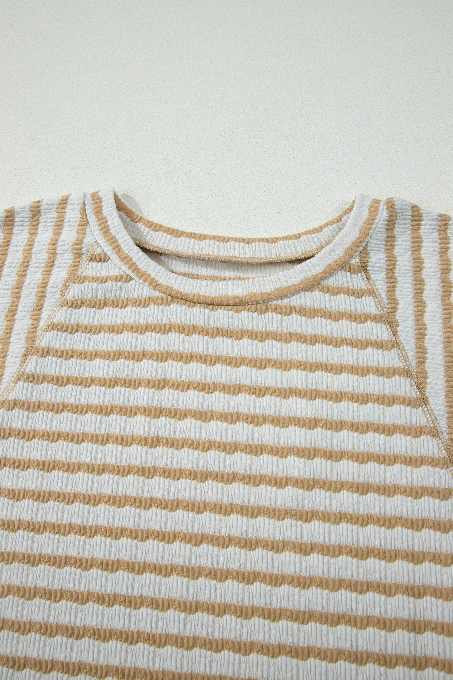 Apricot Stripe Plus Size Textured Patchwork Detail Half Sleeve Top