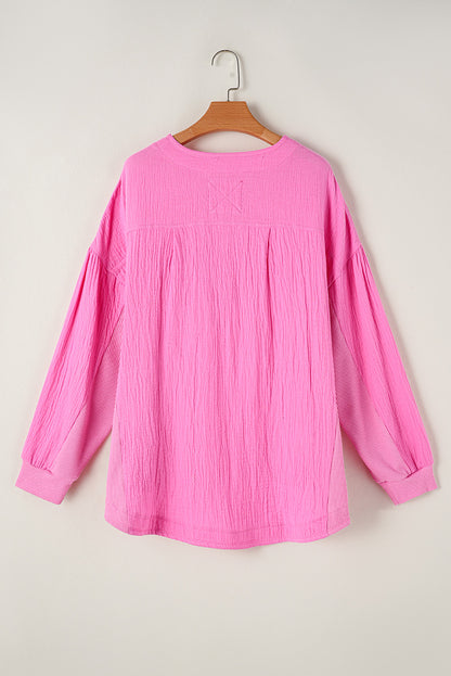 Bonbon Half Buttons Chest Pocket Drop Sleeve Plus Size Top - Cowaa