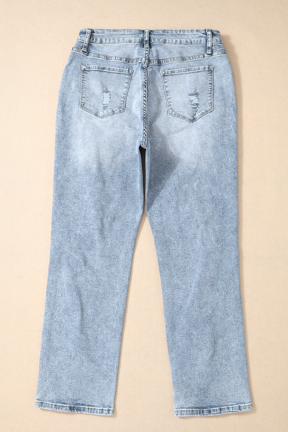 Sky Blue Light Wash Frayed Slim Fit High Waist Jeans - Cowaa