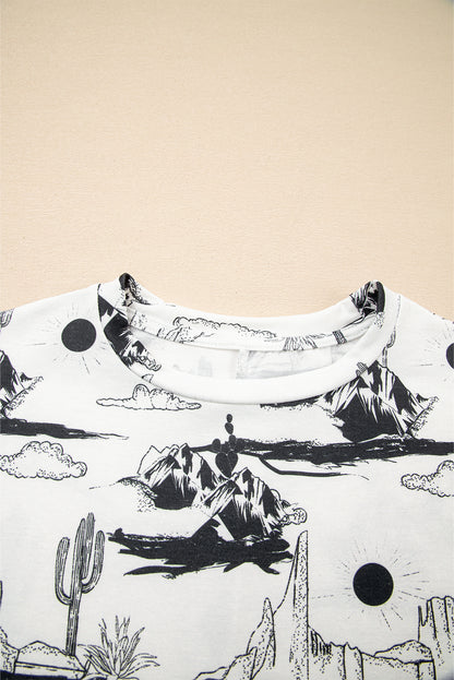 White Desert Sand Print Short Sleeve Knit Top
