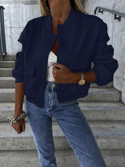 Baseball Collar Dropped Shoulder Jacket - Cowaa