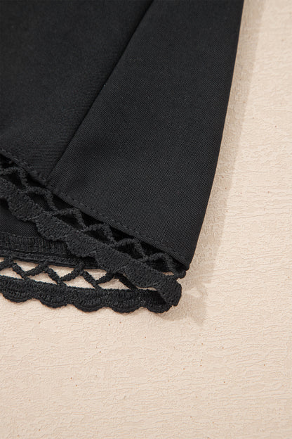 Black Plus Size Frilled Elastic Waist Lace Trim Boho Ruffled Shorts - Cowaa