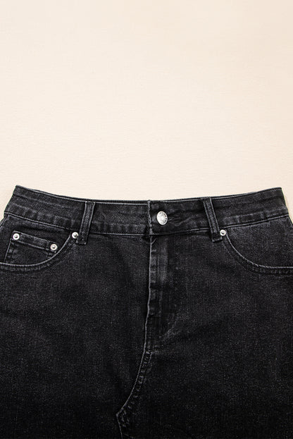Carbon Grey Mineral Wash Ripped Raw Hem Denim Mini Skirt