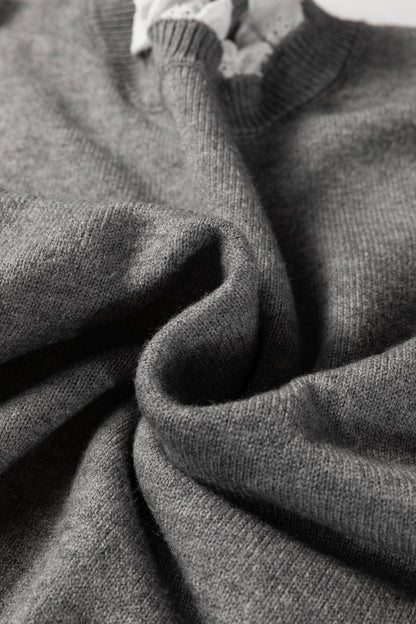 Sleet Lace Trim Patchwork Buttoned Cuffs Loose Sweater - Cowaa