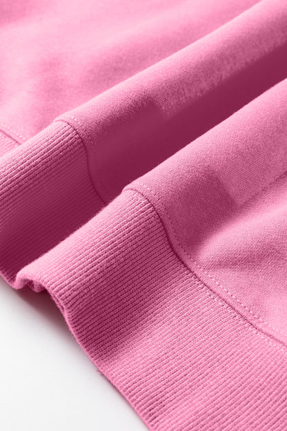 Bright Pink Oversize Blessed Embroidered Mock Neck Sweatshirt - Cowaa