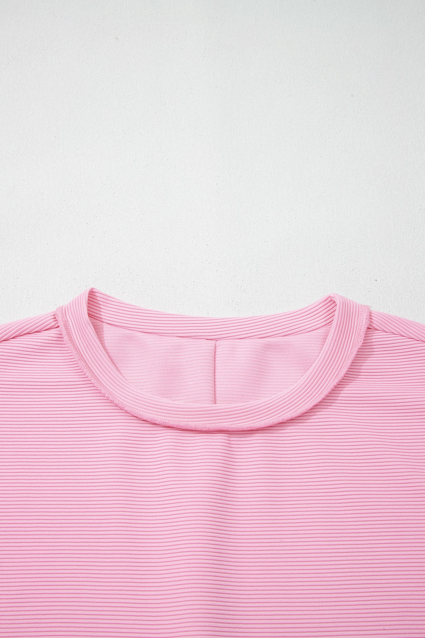 Pink Horizontal Ribbed Exposed Seam Detail Drop Shoulder Baggy Pullover - Cowaa
