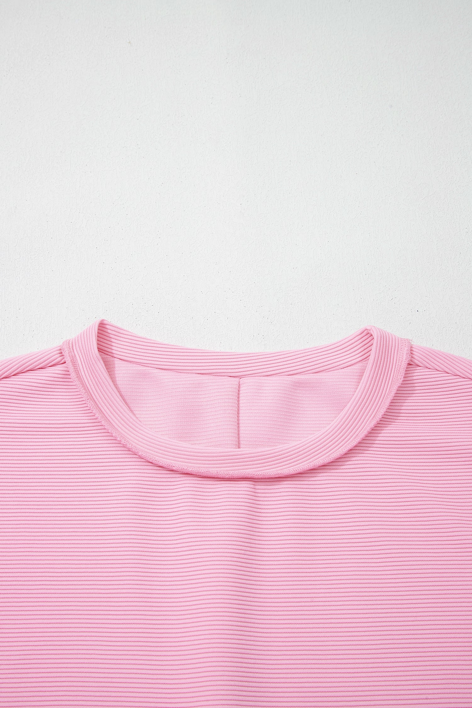 Pink Horizontal Ribbed Exposed Seam Detail Drop Shoulder Baggy Pullover - Cowaa