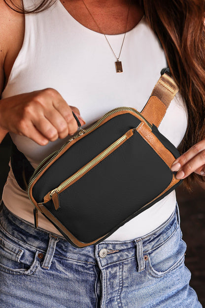 Black Adjustable Strap Mini PU Leather Crossbody Bag - Cowaa