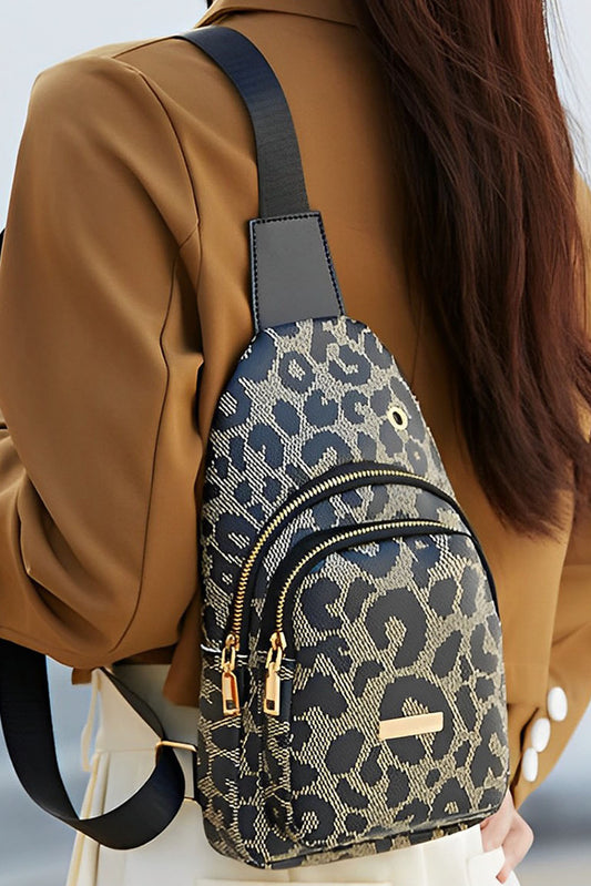 Leopard Printed PU Leather Zippered Fanny Pack Sling Bag - Cowaa