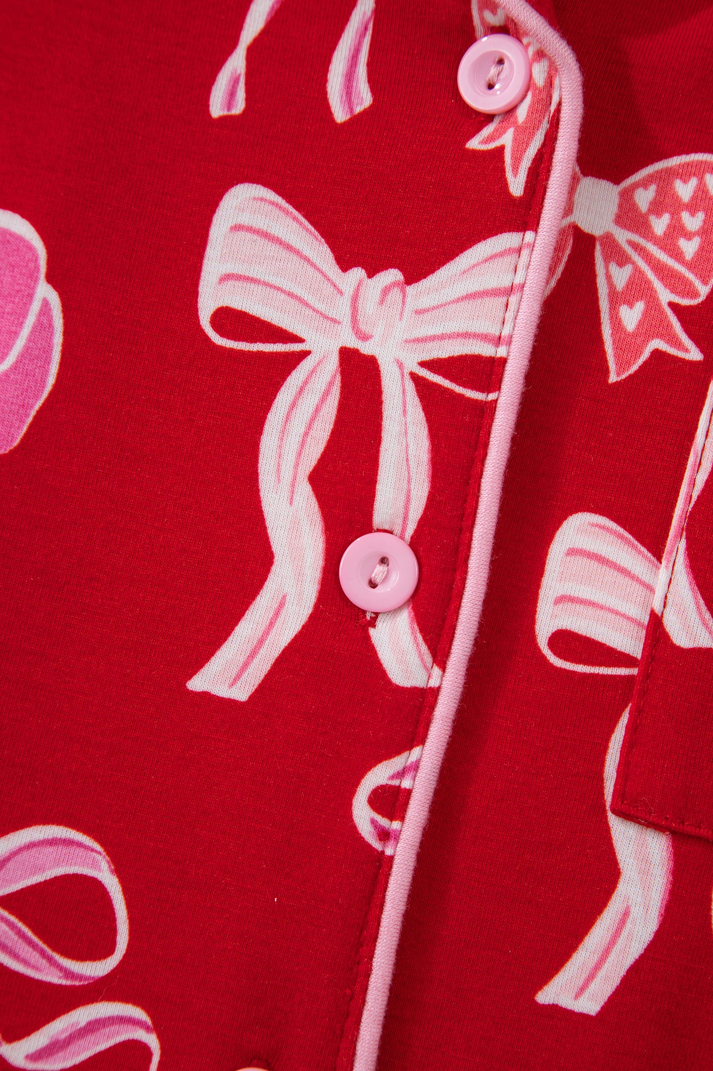 Red Sweet Bow Print Ruffled Short Sleeve Shirt Shorts 2pcs Pajama Set - Cowaa