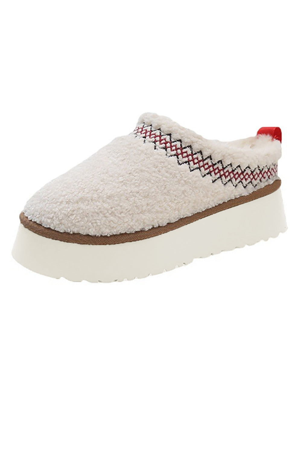 White Suede Contrast Print Plush Platform Snow Boots - Cowaa