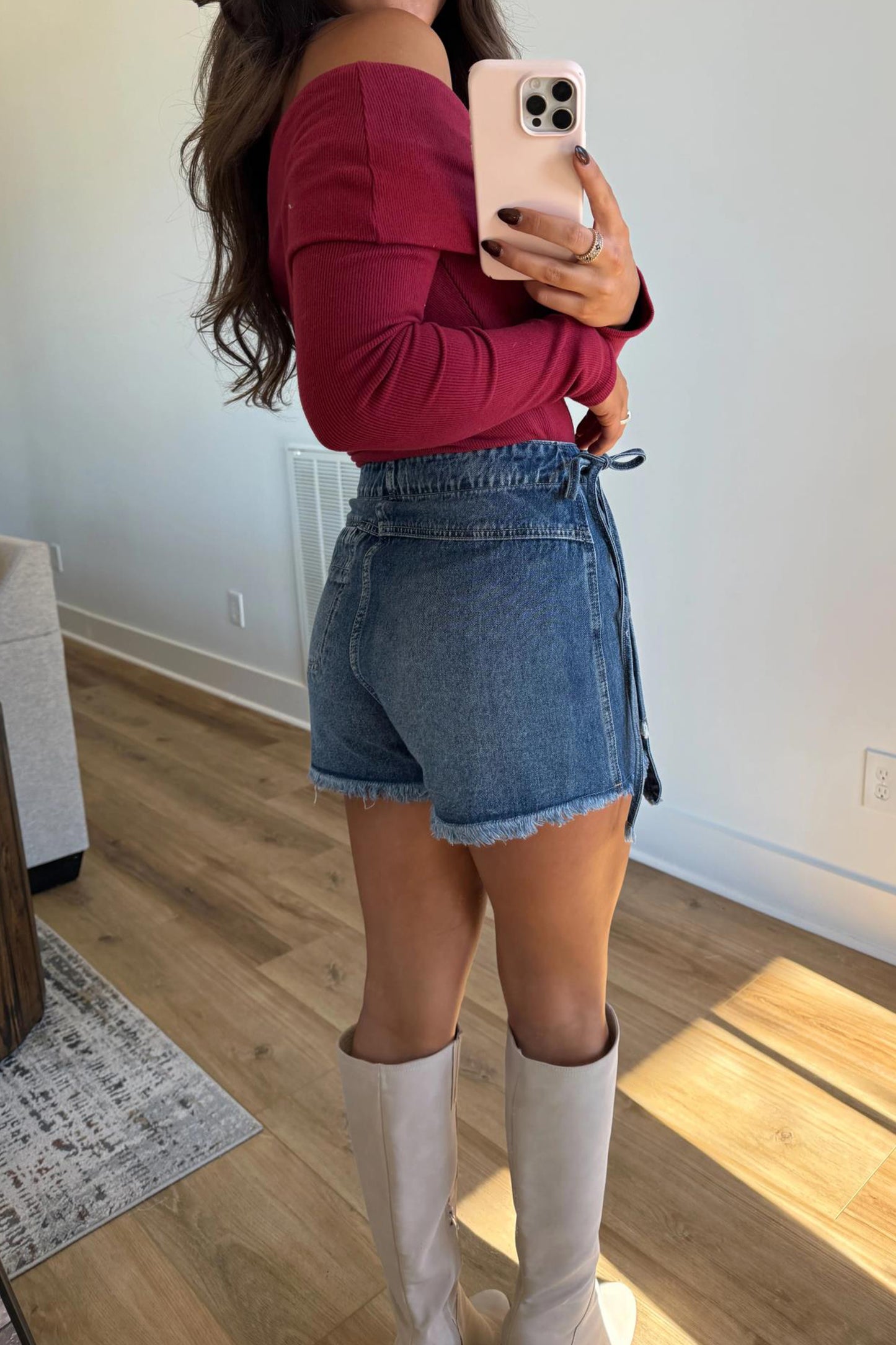 Ashleigh Blue Wrapped Tied Waist Denim Skort - Cowaa
