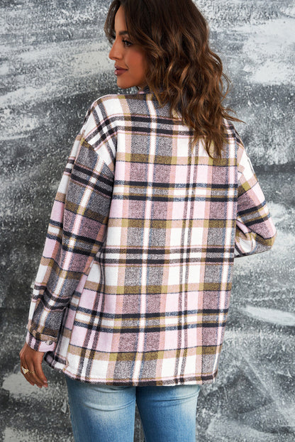 Plaid Button Front Pocket Shirt Shacket - Cowaa