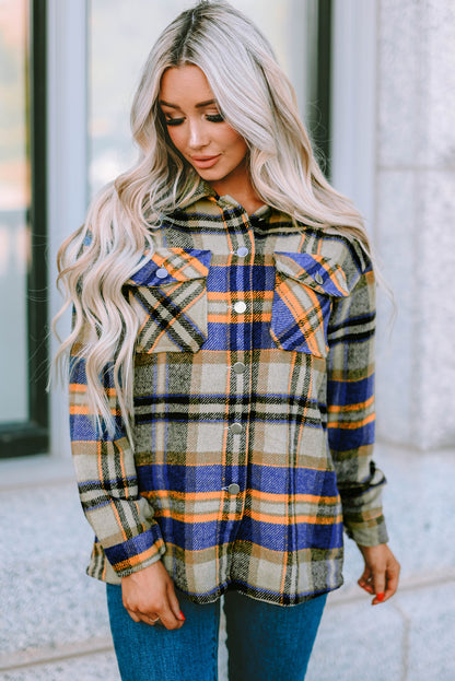 Plaid Button Front Pocket Shirt Shacket - Cowaa