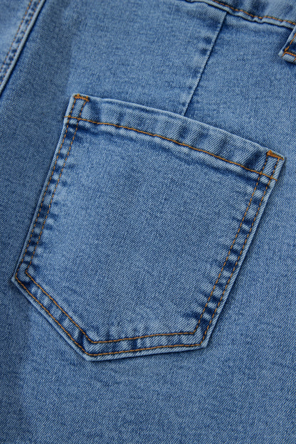 Ivy Seam Detail Pocketed Cuffed Hem Denim Shorts - Cowaa