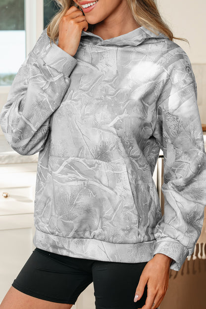 Gray Camouflage Woodland Print Oversized Sporty Hoodie - Cowaa