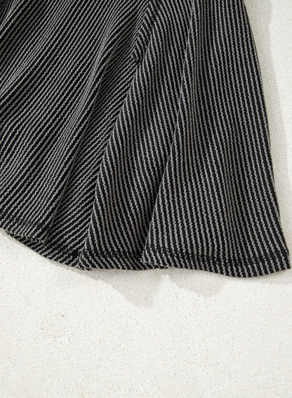 Dark Grey Corded Lantern Sleeve Top High Waist Ruffled Mini Skirt Set