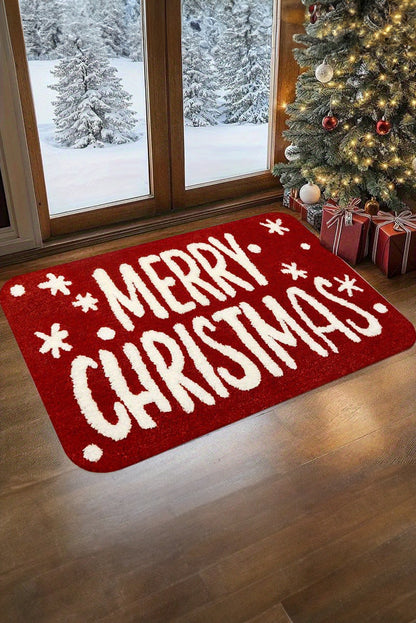 Fiery Red MERRY CHRISTMAS Plush Entrance Mat