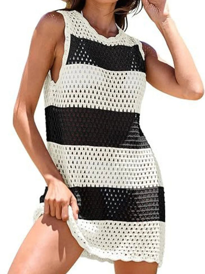 Color Block Openwork Sleeveless Cutout Back Cover-Up.