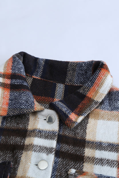 Plaid Button Front Pocket Shirt Shacket - Cowaa