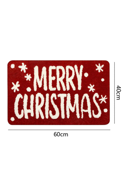 Fiery Red MERRY CHRISTMAS Plush Entrance Mat