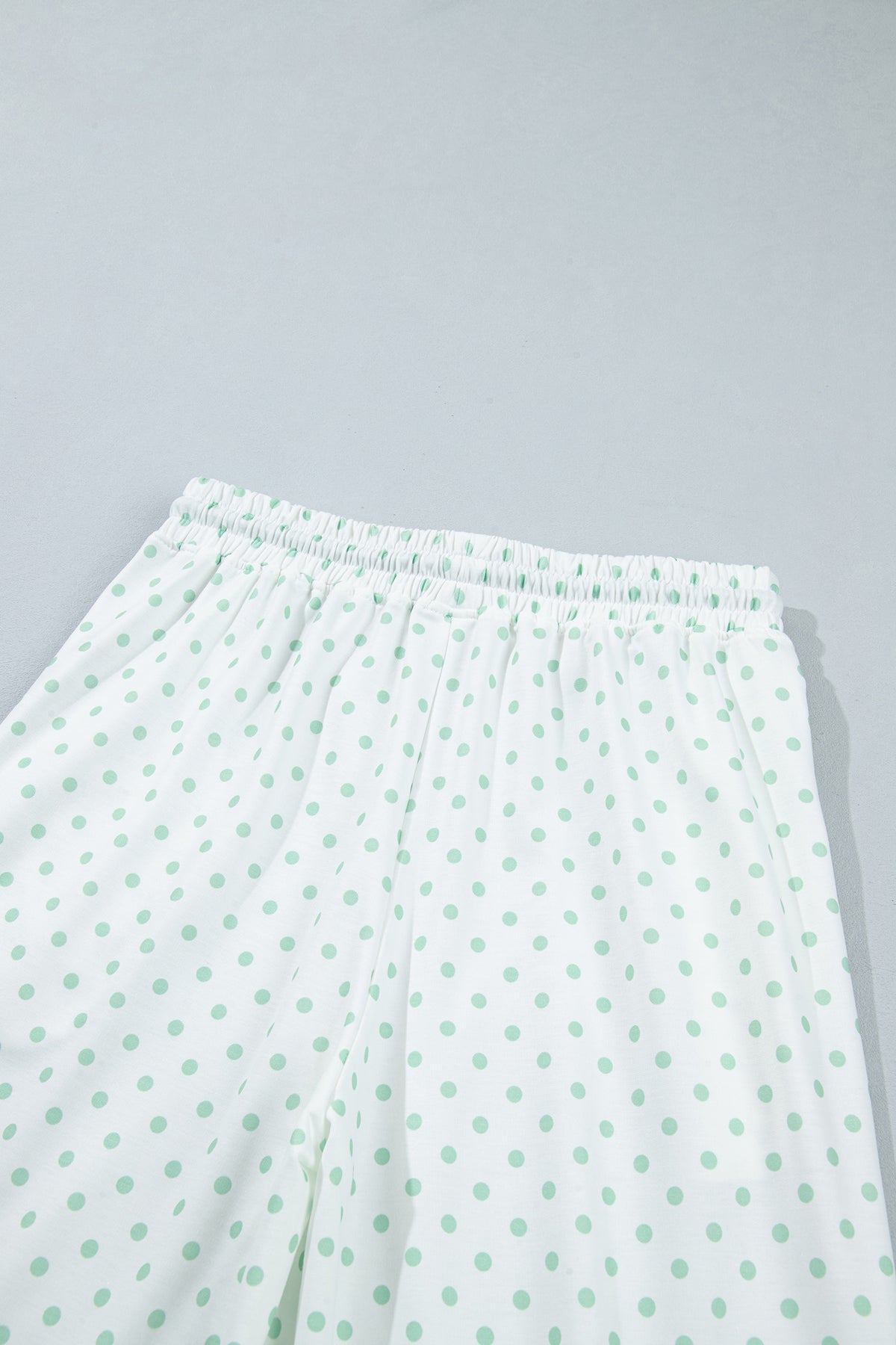 Light Blue Polka Dot Patchwork Colorblock Long Sleeve Casual Two Piece Pants Set