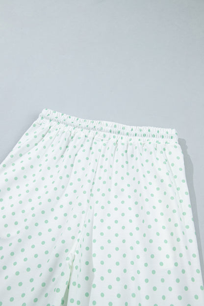 Light Blue Polka Dot Patchwork Colorblock Long Sleeve Casual Two Piece Pants Set