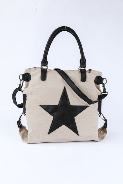Beige Star Canvas Tote Bag - Cowaa