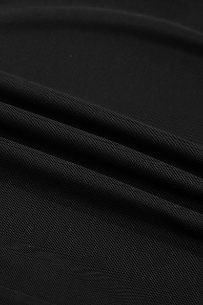 Black Sheer Mesh Patchwork High Neck Long Sleeve Top