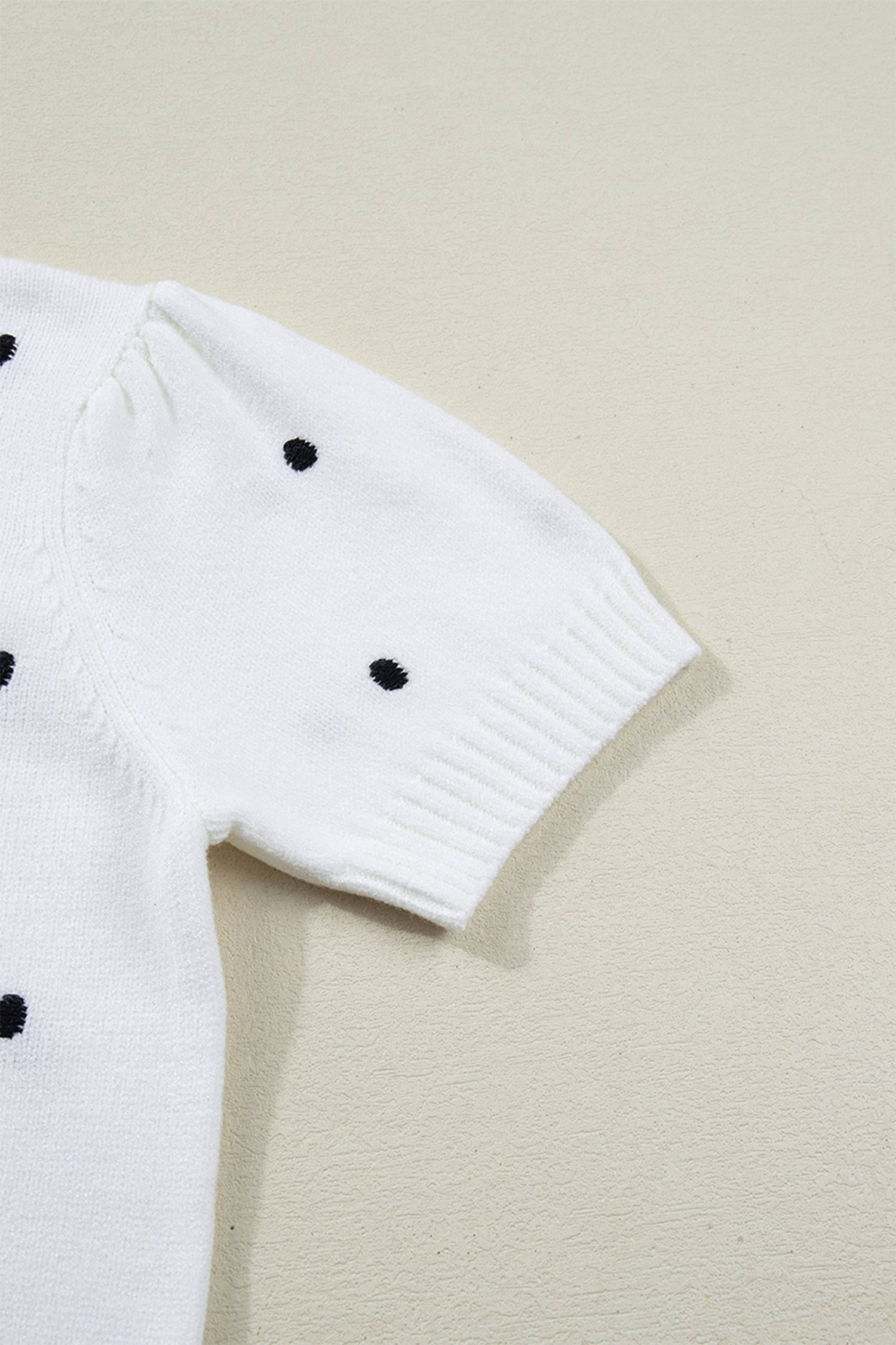 White Elegant Polka Dot Bubble Short Sleeve Sweater - Cowaa