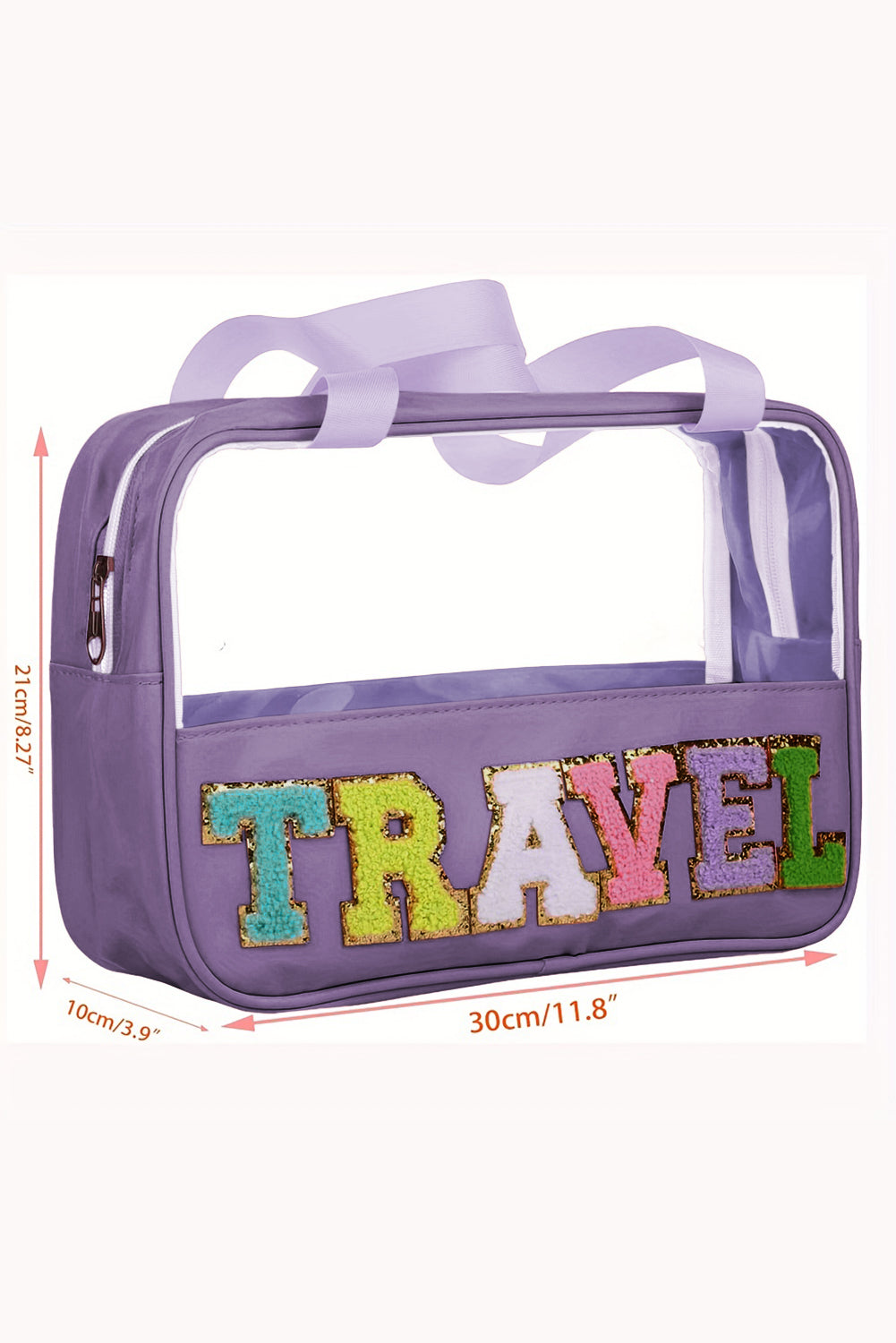 Travel Chenille Letter Clear PVC Makeup Bag - Cowaa