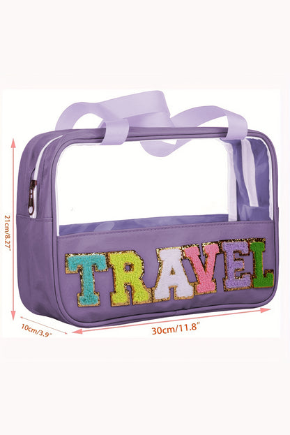 Travel Chenille Letter Clear PVC Makeup Bag - Cowaa