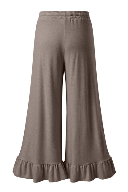 Dune Solid Color Ruffle Hem Wide Leg Pants - Cowaa