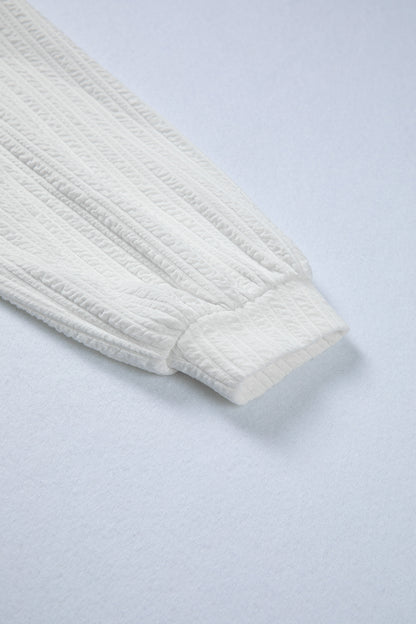 White Solid Color Textured Drop Shoulder Long Sleeve Peplum Top