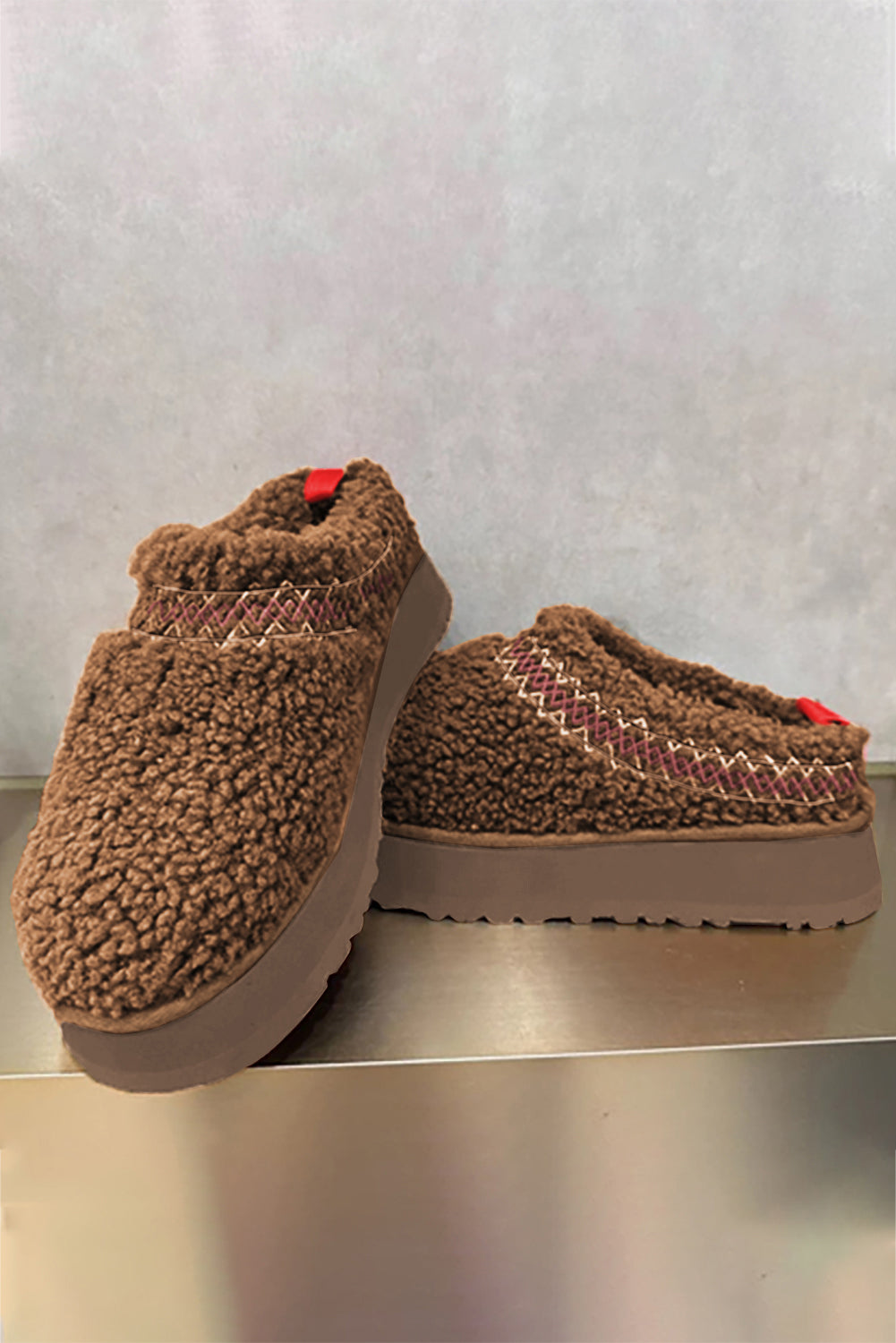 White Suede Contrast Print Plush Platform Snow Boots - Cowaa