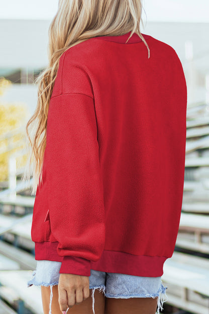 Racing Red Game Day Slogan Double Side Printed Reversible Baggy Sweatshirt