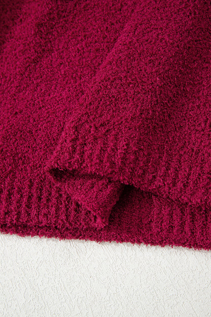 Burgundy Popcorn Mock Neck Solid Sweater