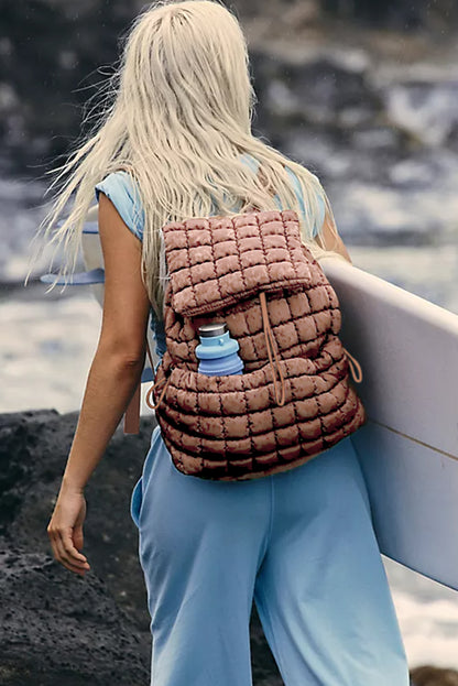 Solid Flapped Quilted Puffer Backpack