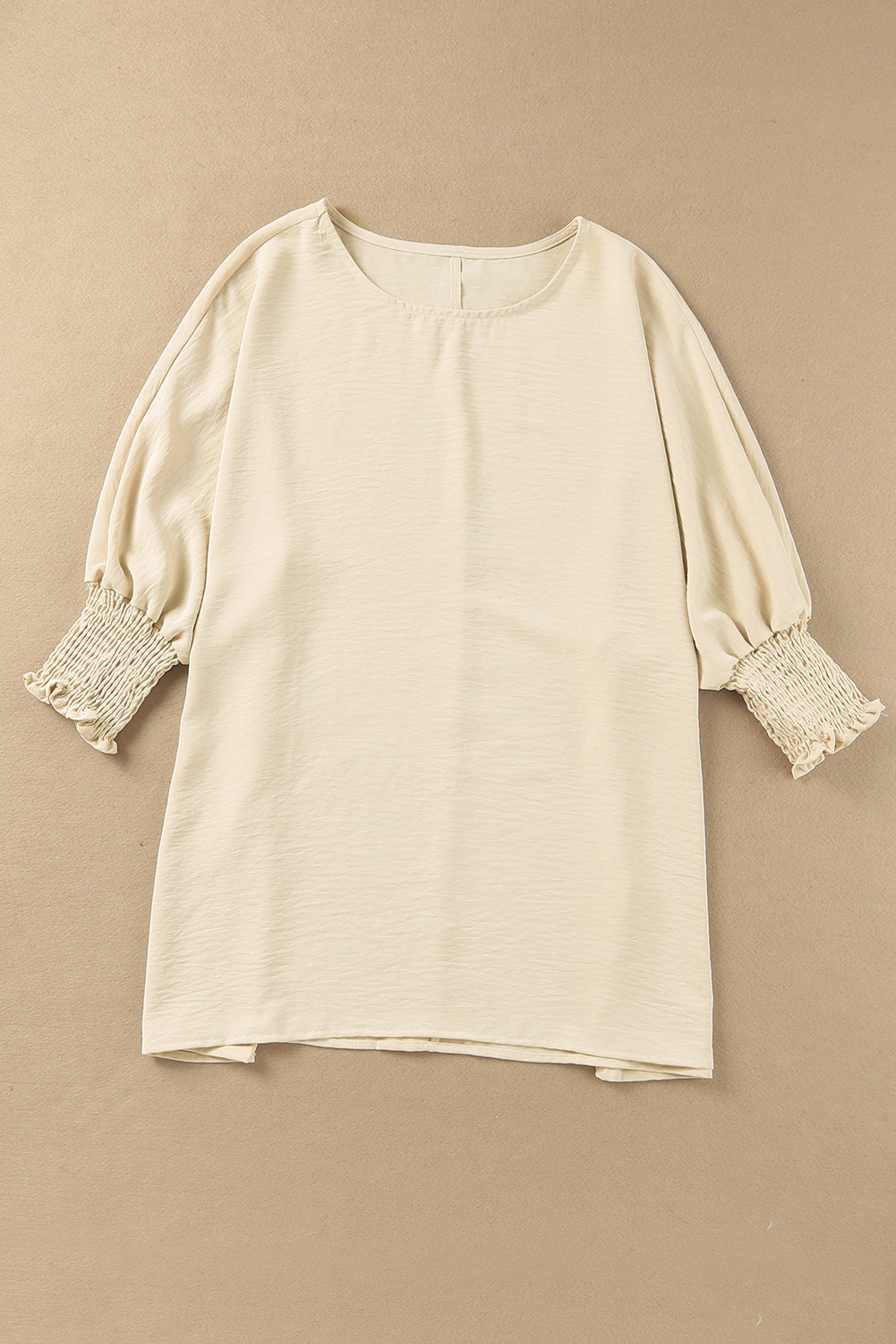 Apricot Solid Casual Smocked Cuffs Batwing Sleeve Blouse - Cowaa