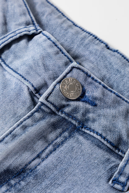 Beau Blue High Waist Button Zip Fly Bell Bottom Jeans - Cowaa