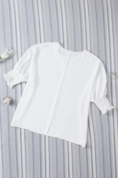 Apricot Solid Casual Smocked Cuffs Batwing Sleeve Blouse - Cowaa