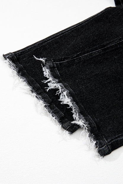 Sail Blue Mineral Wash Raw Hem High Waist Flared Jeans - Cowaa